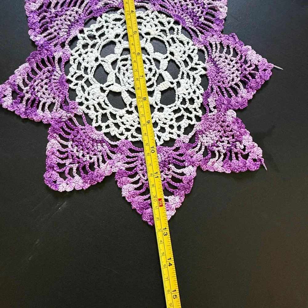 Vintage Embroidered Linen Southern Belle Table Scarf and Purple Crochet Doily